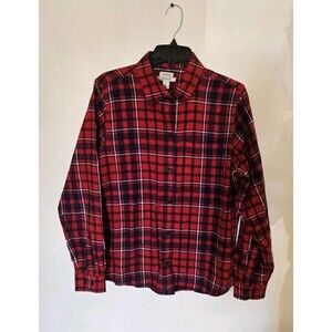 L.L.Bean Relaxed Fit Long Sleeves Red Flannel Plaid Button Up Shirt Size Small
